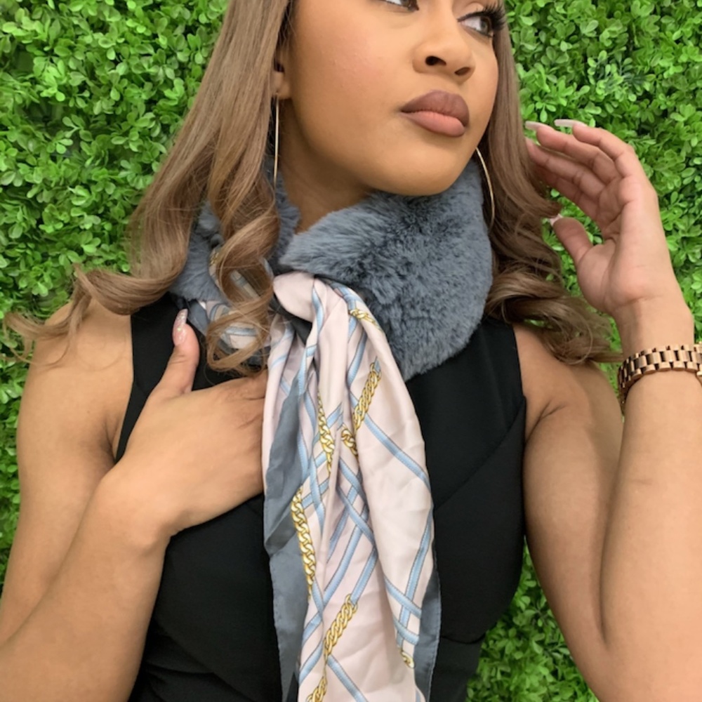 Jamie Rocks Designer Furve Duchess Faux Fur Scarf - Silver NEW